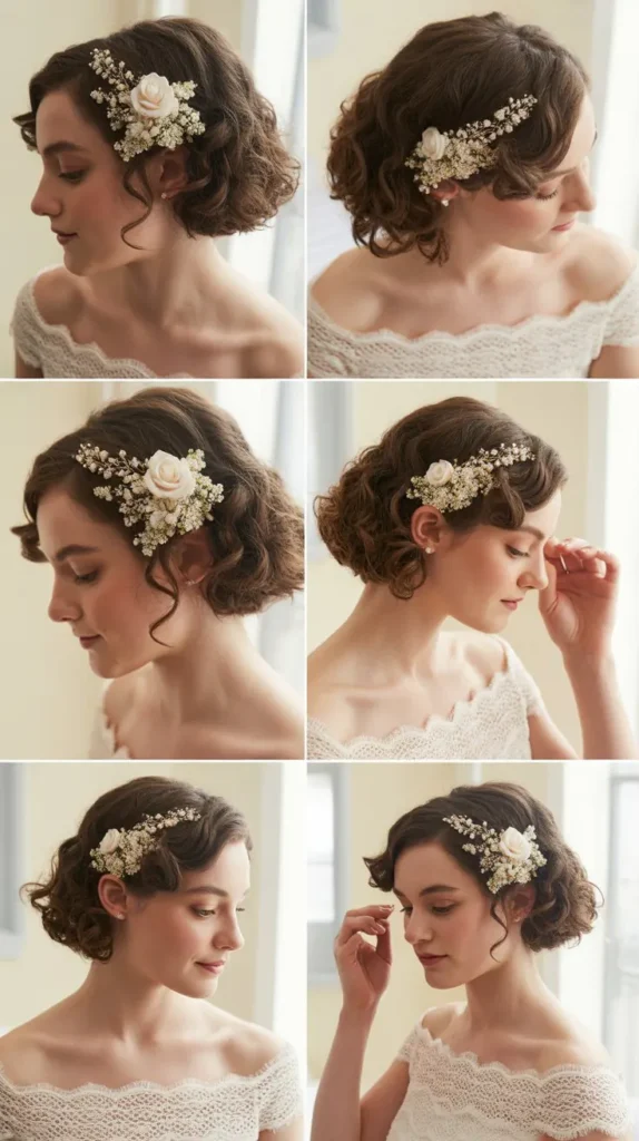 Short Curly Bob with Floral Comb