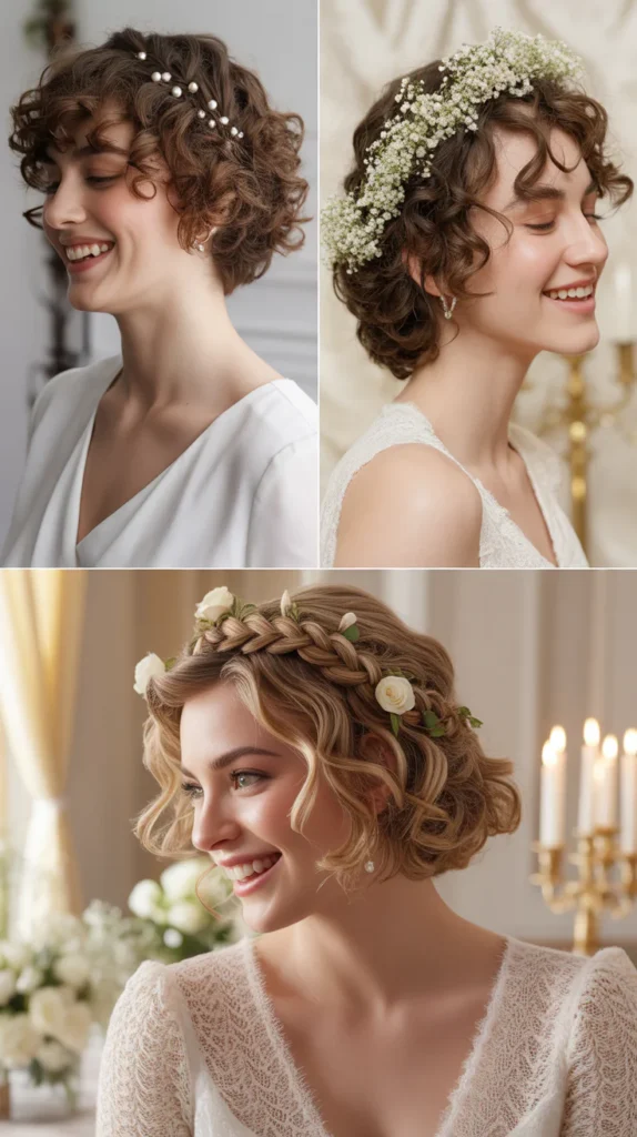 Curly Short Hair with Crown Braid