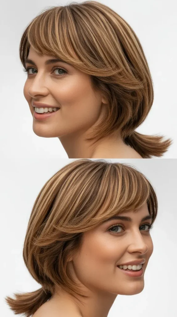 Long Wedge with Curtain Bangs