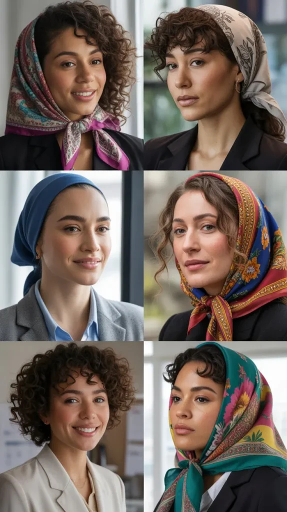  Curly Hair with a Headscarf