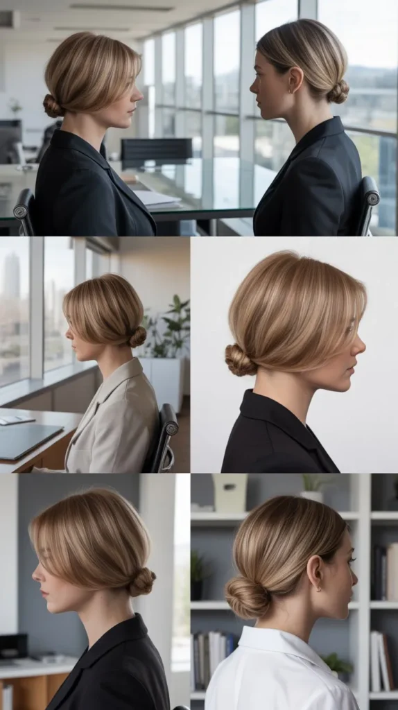 12. Sleek Low Bun Bob Hybrid