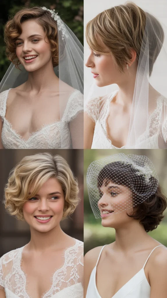 Short Layered Hair with Veil