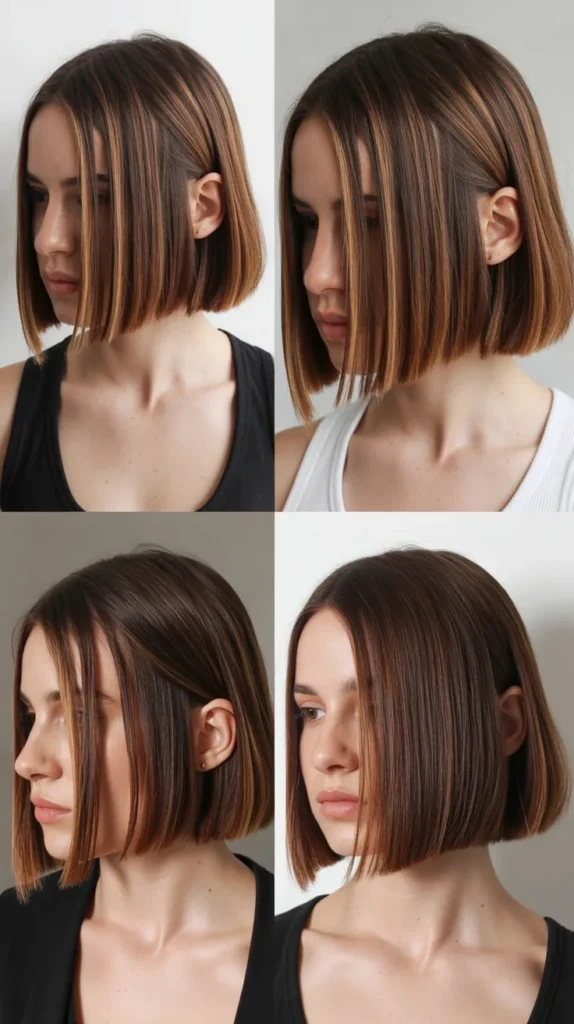 Blunt Brown Bob with Caramel Highlights
