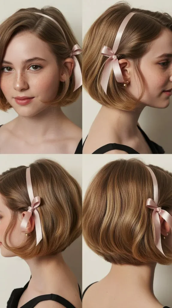 . Short Hair with Ribbon Accent