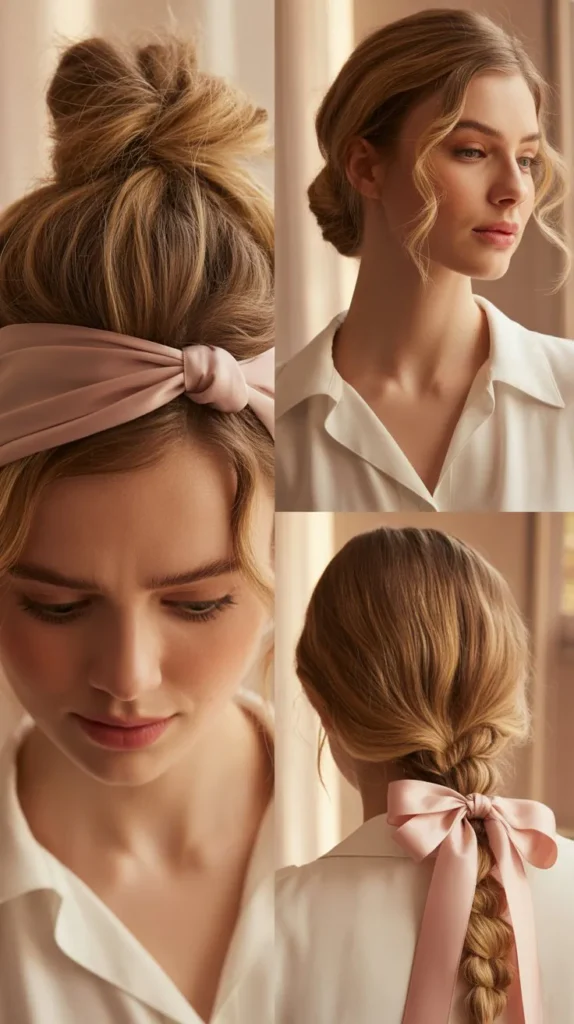 23. Textured Topknot With Ribbon Headband
