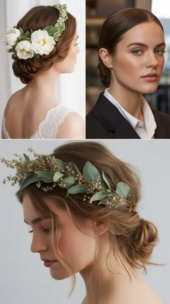 21. Twisted Updo With Floral Headband