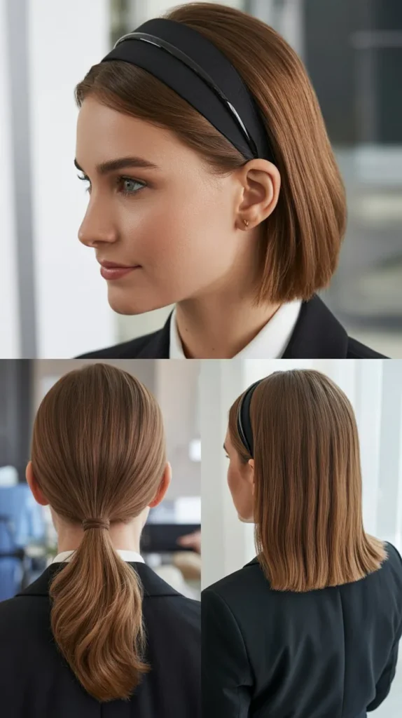 25. Straight Back Headband Style With Low Ponytail