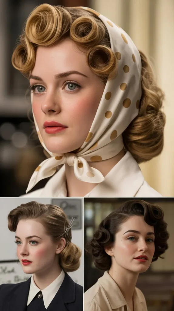 29. Vintage Scarf Headband With Pin Curls