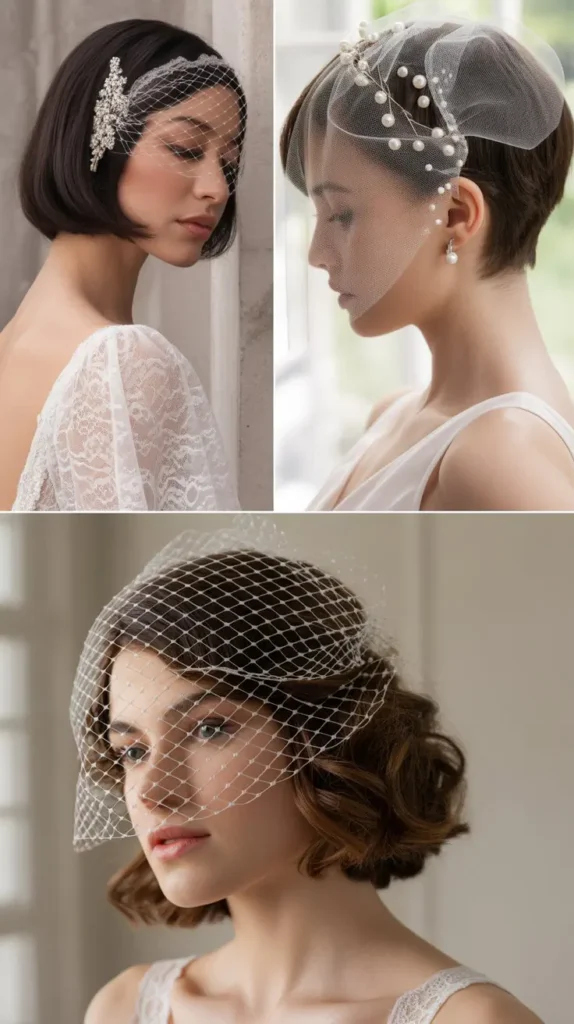 Short Hair with Veil and Soft Curls