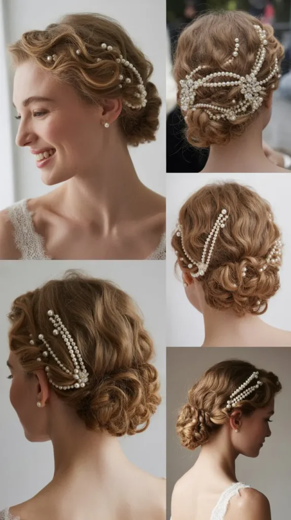 Pearl-Embellished Curly Updo