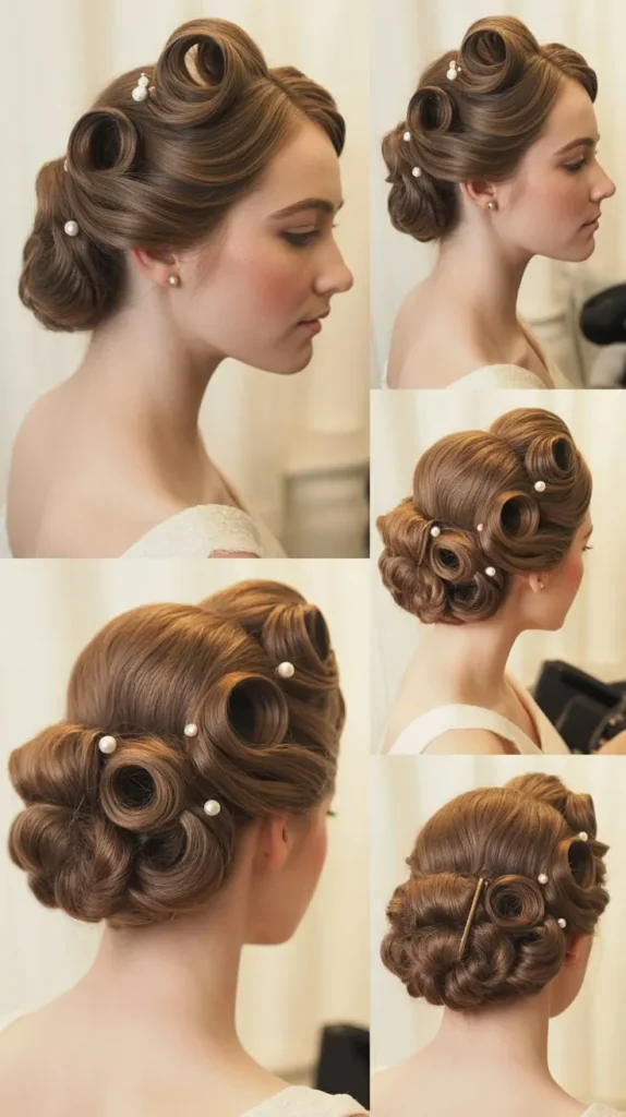 30. Curly Elegant Bridal Roll Updo