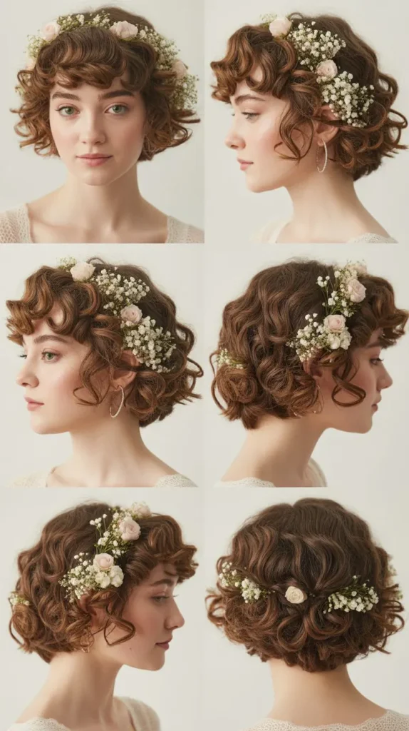 Curled Bob with Floral Accents