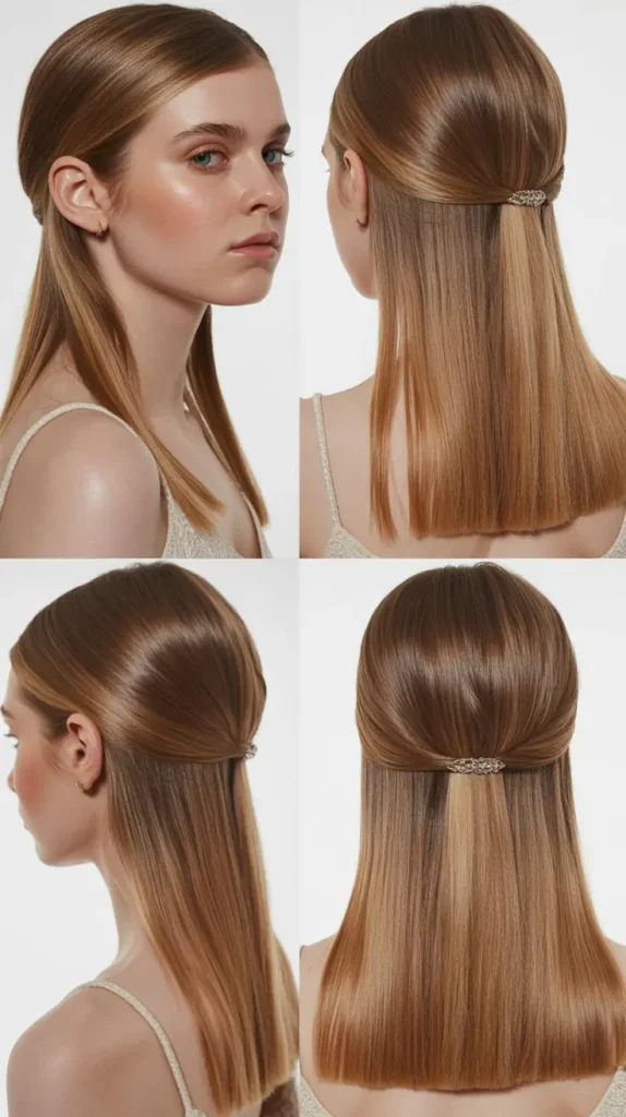 . Half-Up Straight Sleek Style