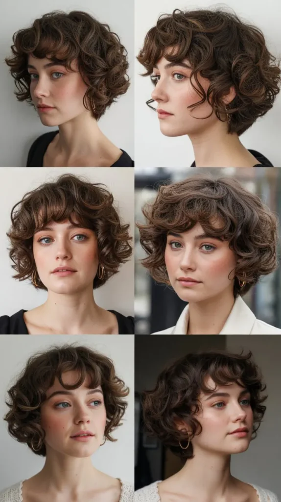 Curly French Bob with Wispy Bangs