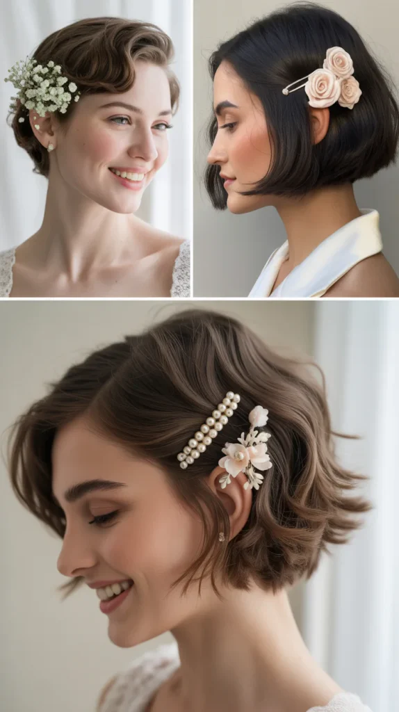 Short Hair with Floral Clips