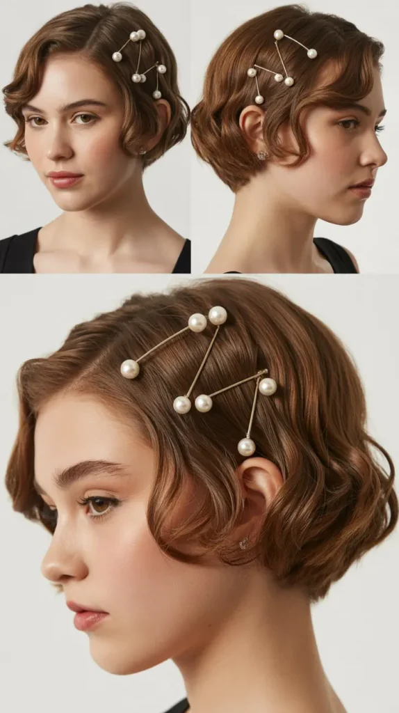  Short Hair with Pearl Pins
