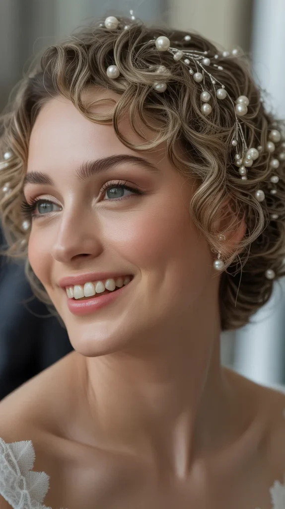 Curly Short Hair with Pearl Pins