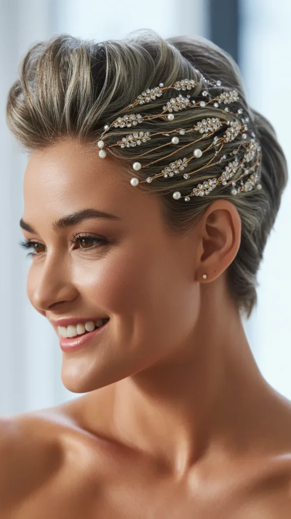 Short Hair Luxe Updo with Accessories
