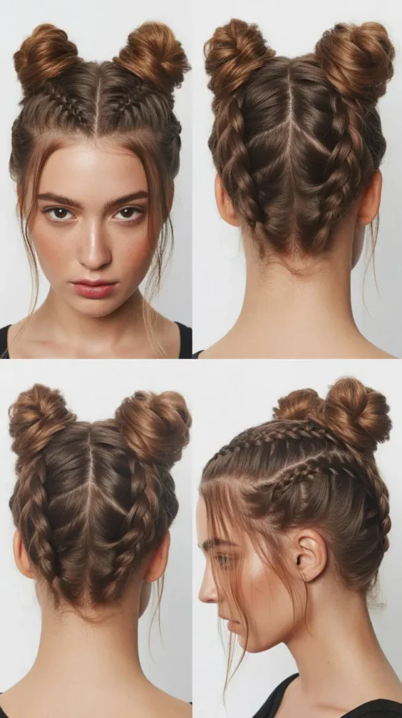 Side Part Braided Space Buns