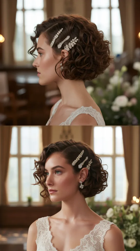 Curly Short Hair with Sparkling Clips