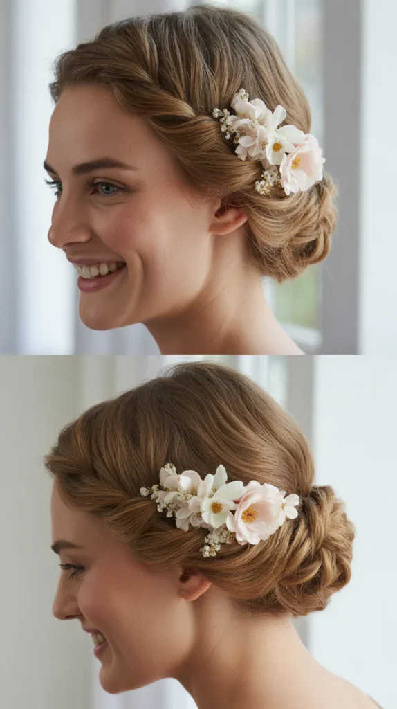 Half-Up Twist with Floral Accent