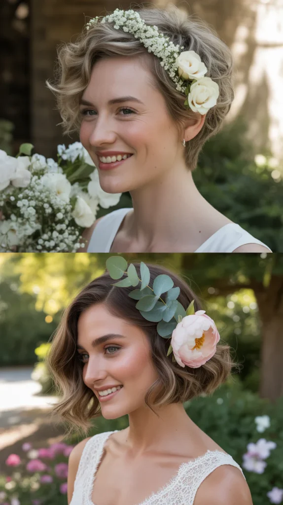 Short Hair with Floral Accessories