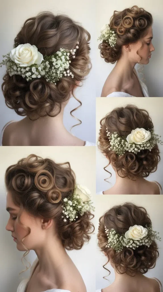 Curly Updo with Floral Accessories