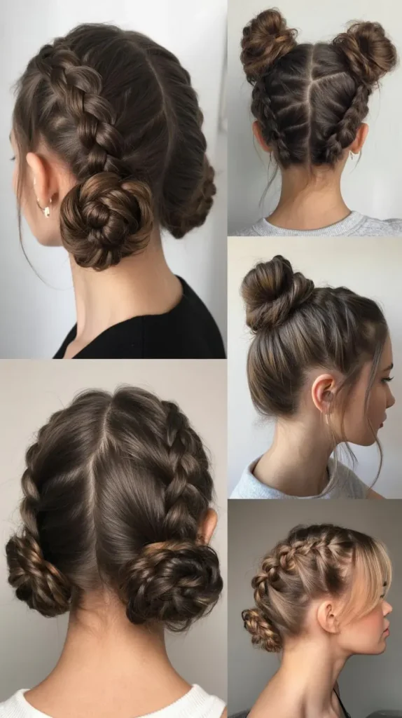 Side Part Braided Double Bun