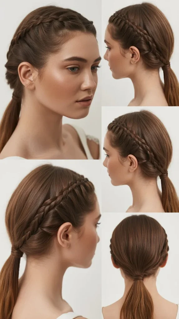  Side Part Braided Crown Ponytail
