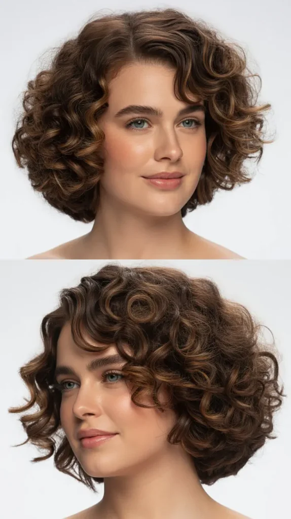 Curly French Bob with Side Part