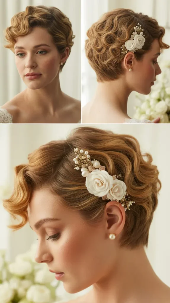 Curled Pixie with Floral Clip