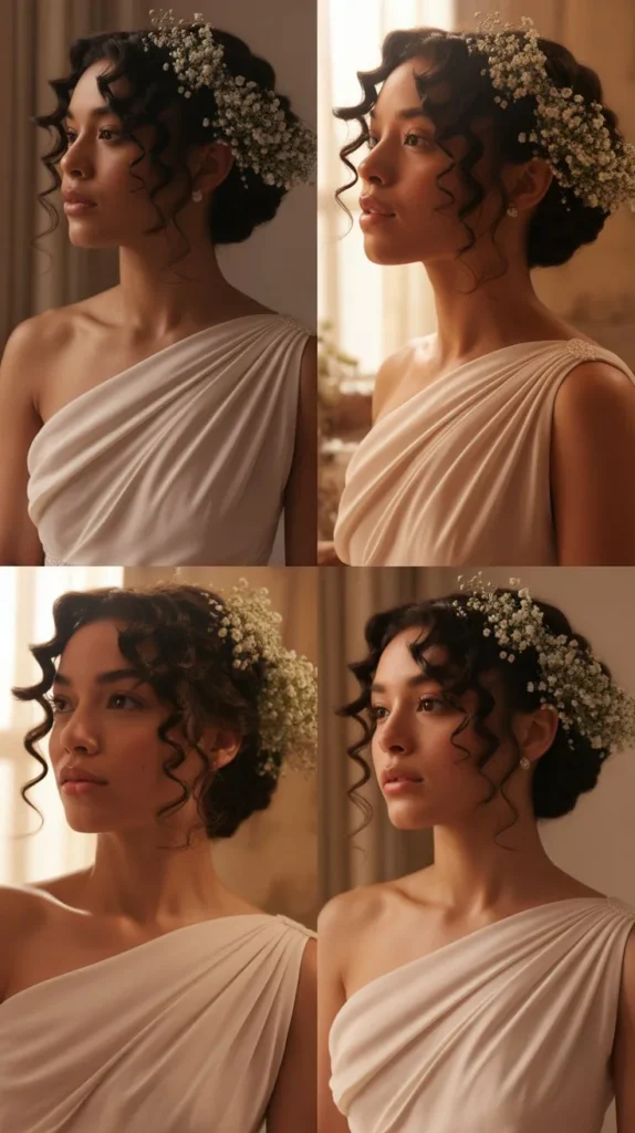 8. Side-Swept Curls with Baby's Breath