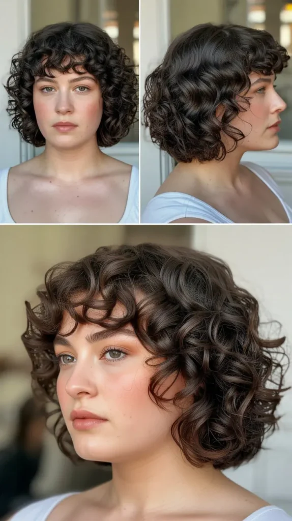 Curly French Bob with Rounded Shape