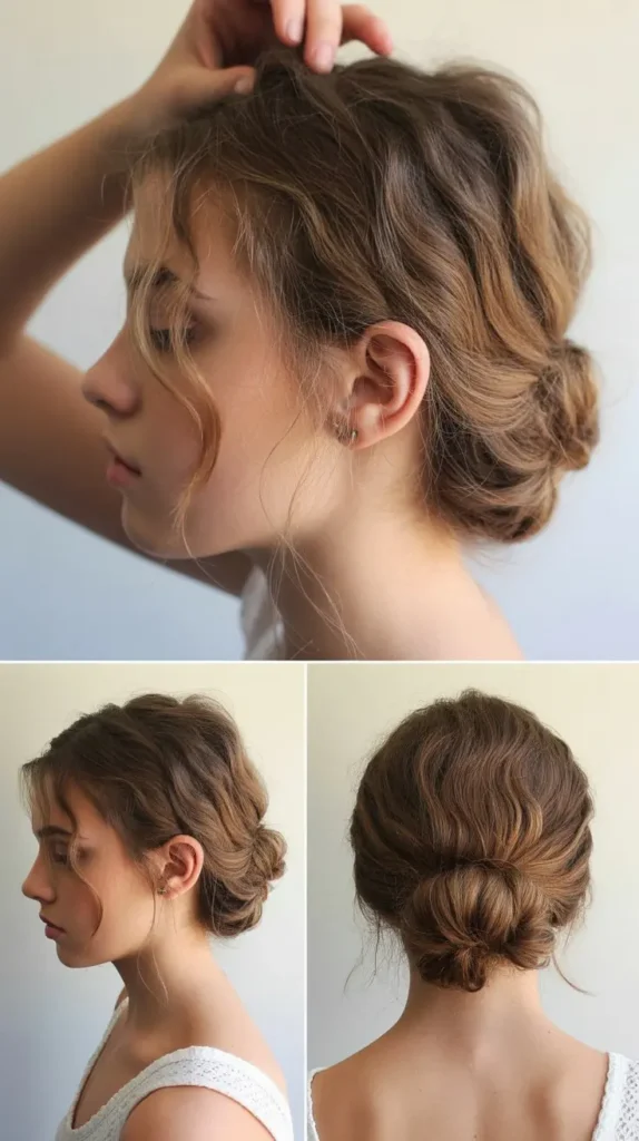  Messy Short Bun with Loose Pieces