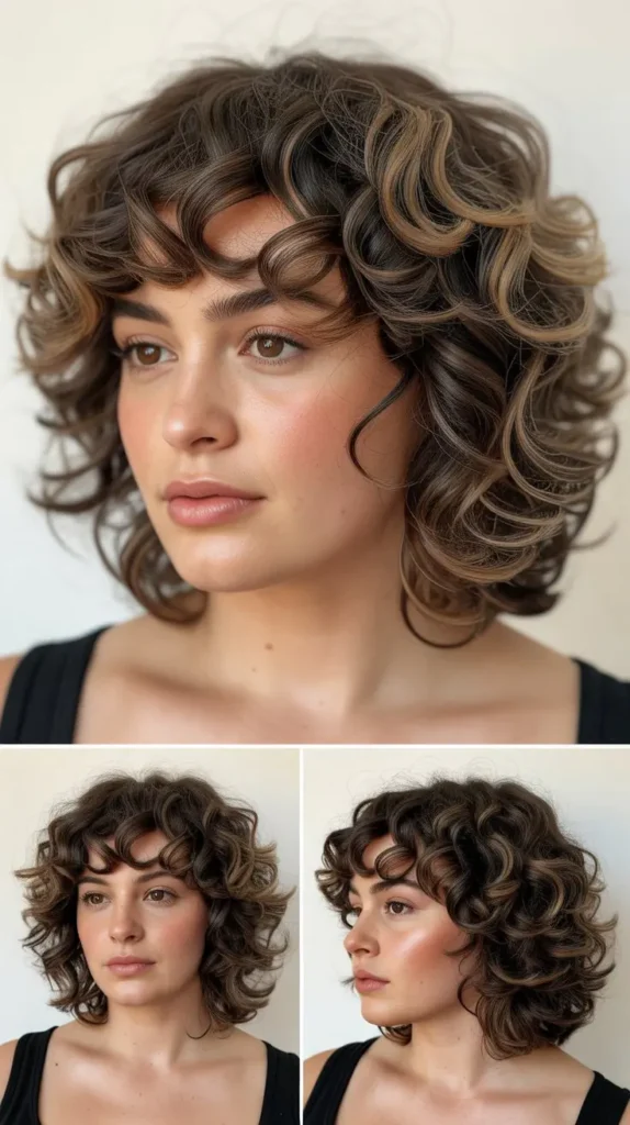 Curly French Bob with Feathered Layers