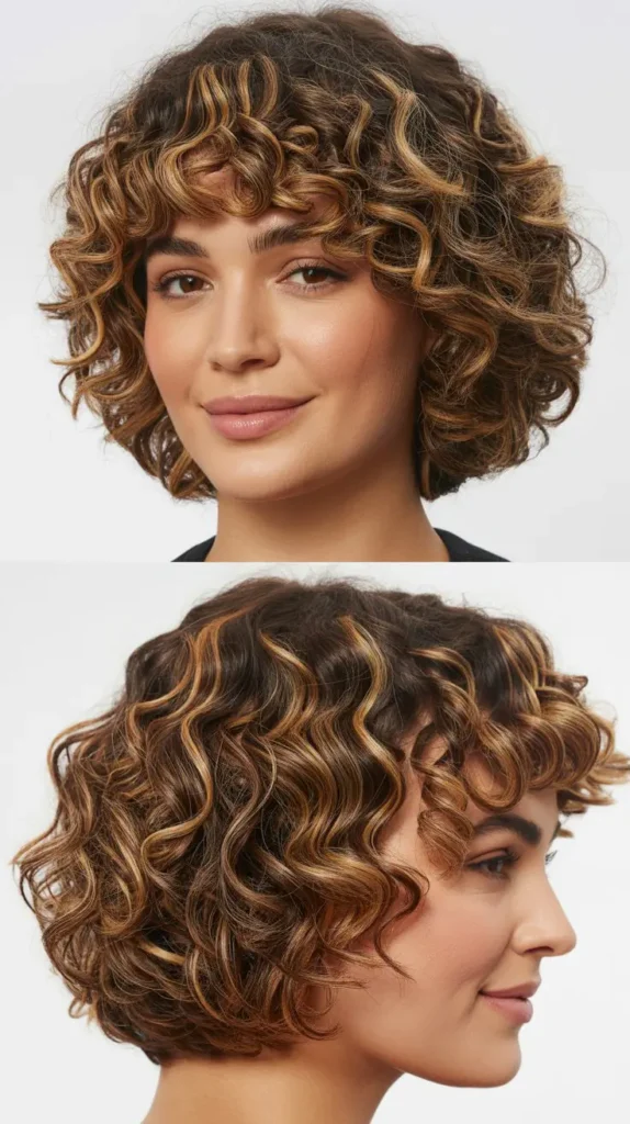 Curly French Bob with Soft Highlights
