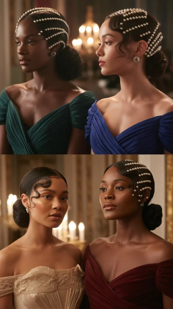 36. Elegant Finger Waves with Pearl Accents