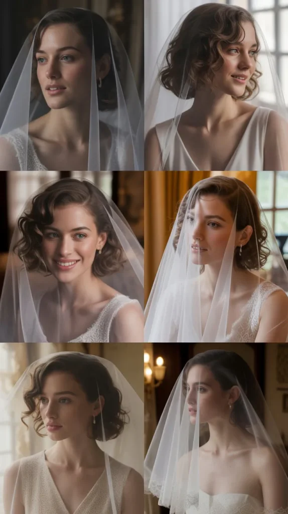 Curly Bob with Veil Overlay