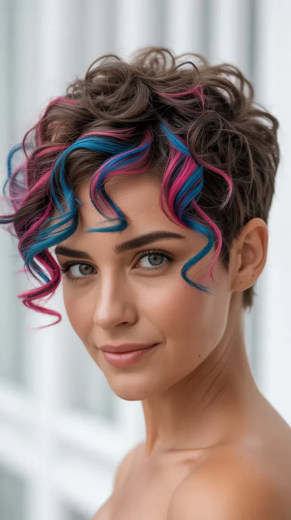 Curly Pixie with Bold Color