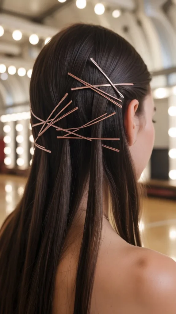 Straight Hair with Criss Cross Pins