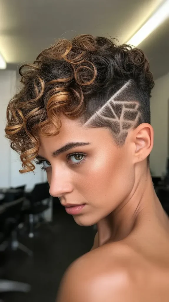 Curly Pixie with Undercut Design