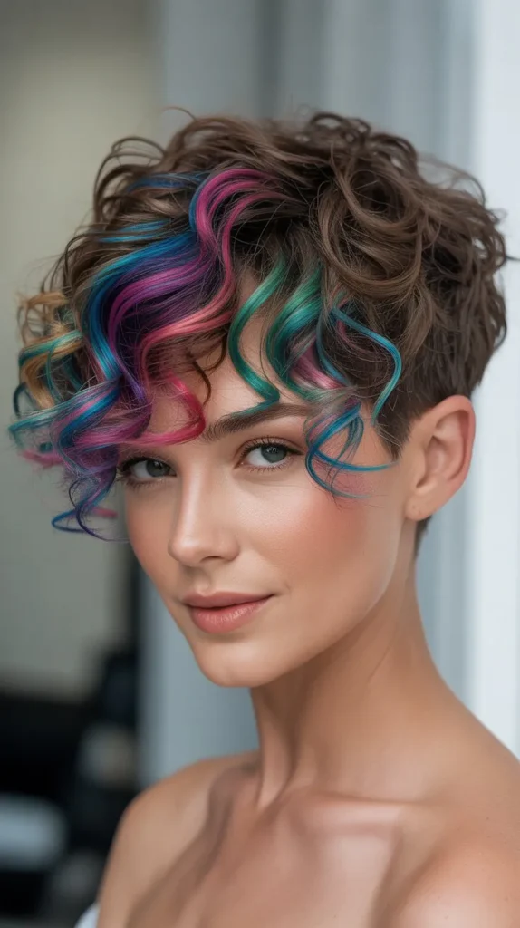 Curly Pixie with Colorful Highlights