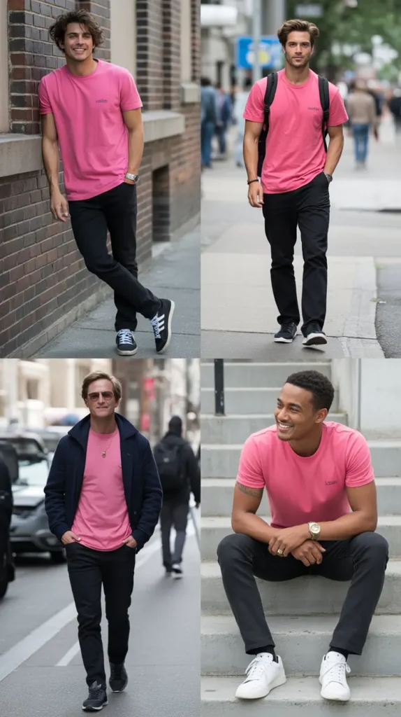Pink T-Shirt with Black Pants