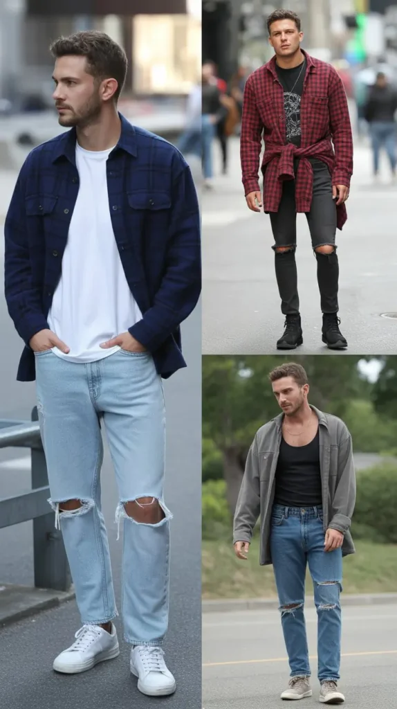  Flannel Shirt with Ripped Jeans