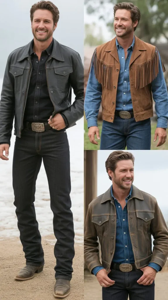  Leather Jacket with Dark Denim