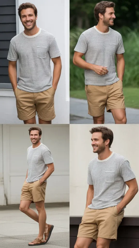 Striped Shirt with Khaki Shorts