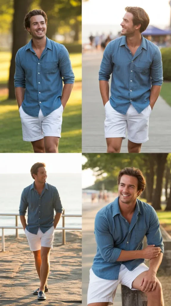 Chambray Shirt with White Shorts