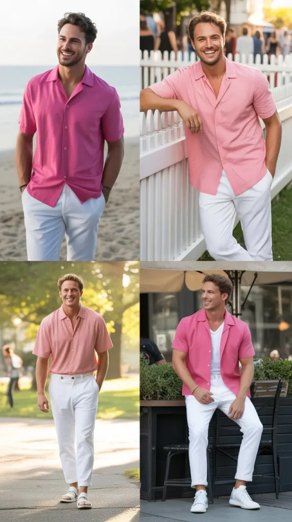 Pink Shirt with White Pants