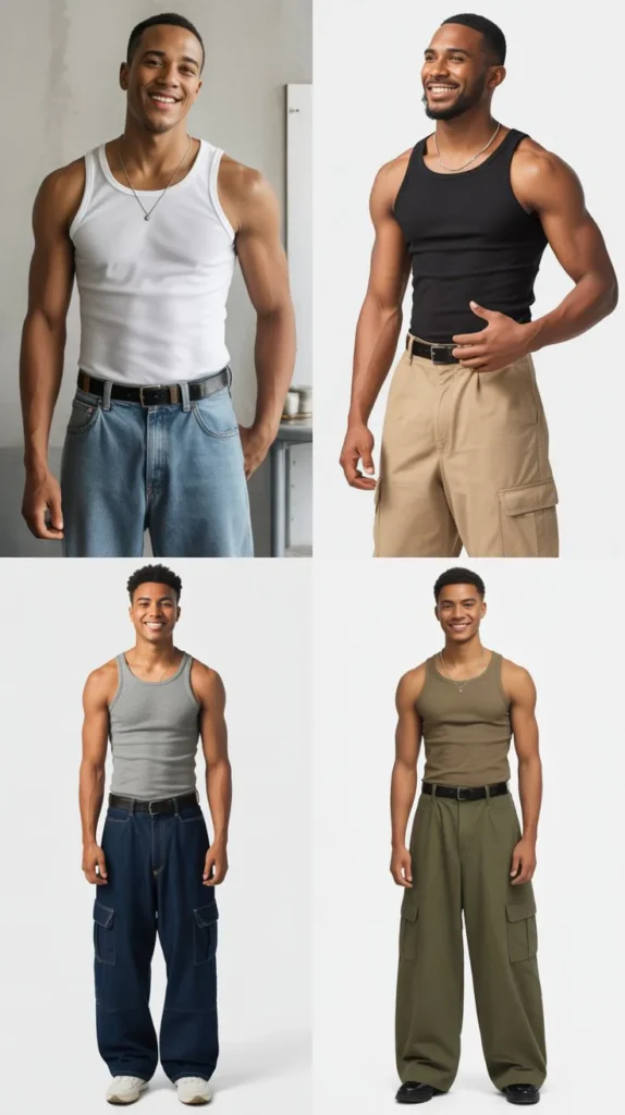 Sleeveless Tees with Baggy Pants
