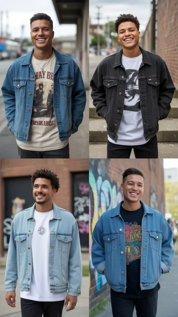 Retro Denim Jacket with Graphic Tee